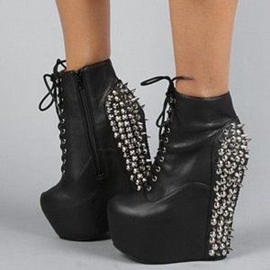 JEFFREY CAMPBELL Spike Damsel Wedge Booties